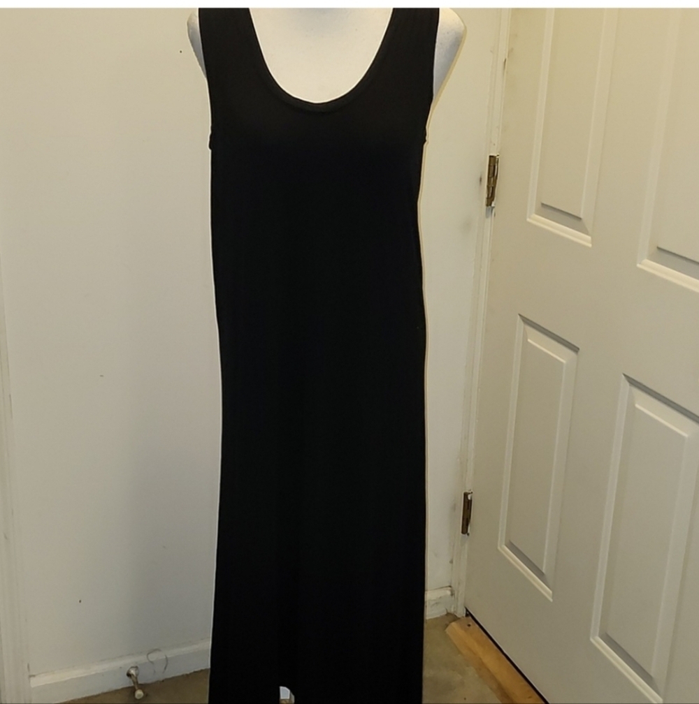 Adrienne Vittadini Sleeveless Classic Black Maxi Dress Jersey Knit Large